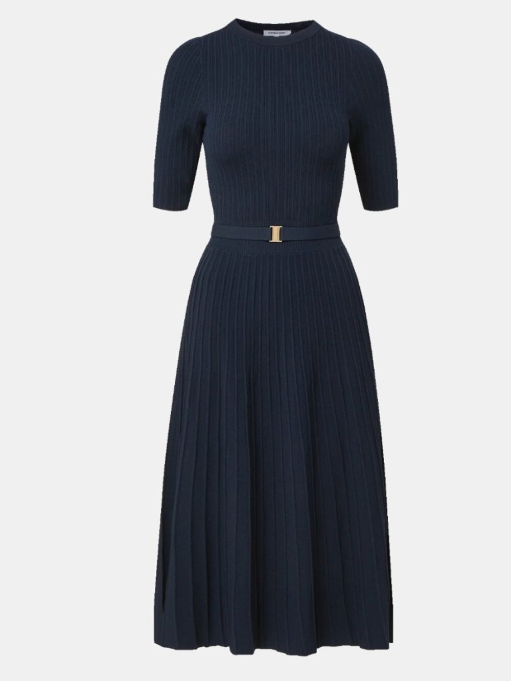 Veronica Beard Navy Ribbed-Knit A-Line Dress